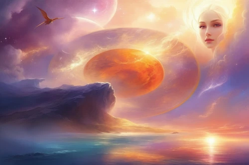 inanna,fantasy picture,sun moon,heliosphere,sun and moon,sundancer,fantasy art,world digital painting,astral traveler,celestial body,celestial bodies,nakshatras,goldmoon,celestial,hesperides,amaterasu,raelians,radiance,ascendent,prospera,Illustration,Realistic Fantasy,Realistic Fantasy 01