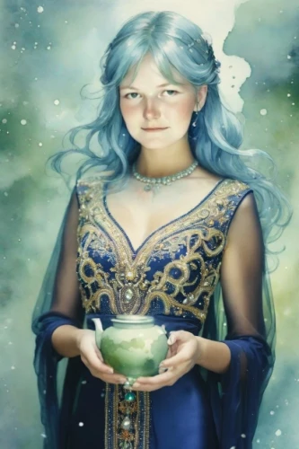 fantasy picture,blue enchantress,fairie,fantasy portrait,druidry,the snow queen,fantasy art,faerie,imbolc,faery,undine,melusine,girl with cereal bowl,thingol,mervat,cailleach,azura,amphitrite,magickal,mystical portrait of a girl