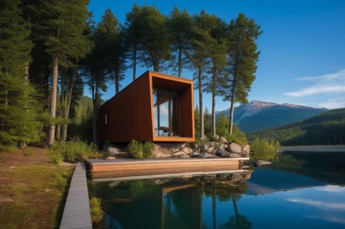the cabin in the mountains,inverted cottage,house with lake,floating huts,house by the water,summer house,corten steel,houseboat,cabins,timber house,snohetta,small cabin,prefab,log home,cubic house,bohlin,deckhouse,boat house,house in the mountains,wooden house,Photography,General,Realistic