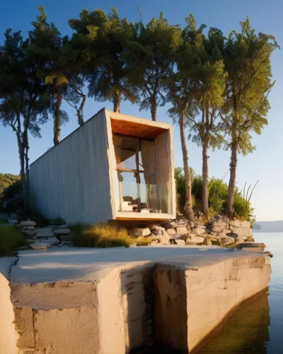 house by the water,house with lake,summer house,dunes house,cubic house,inverted cottage,boat house,renders,corten steel,summerhouse,cube stilt houses,render,houseboat,boat shed,3d rendering,zumthor,pool house,summer cottage,utzon,holiday home,Photography,General,Realistic