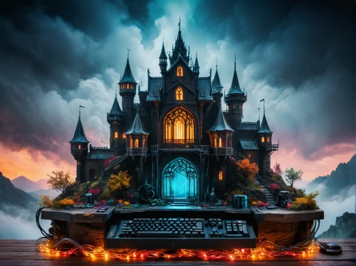 fairy tale castle,fairytale castle,haunted castle,ghost castle,haunted cathedral,fantasy picture,disney castle,witch's house,3d fantasy,halloween travel trailer,haunted house,the haunted house,gothic style,magic castle,witch house,cinderella's castle,disneyfied,castlevania,castle of the corvin,halloween background,Photography,General,Fantasy