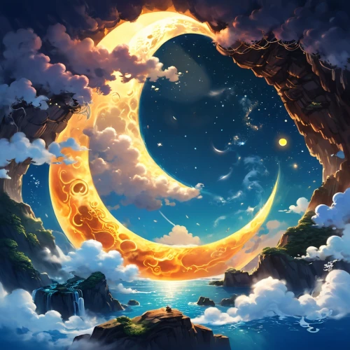 moon and star background,crescent moon,moon and star,hanging moon,sun and moon,sun moon,celestial body,stars and moon,celestial bodies,crescent,moonlit night,earthshine,moon phase,moons,moonlit,the moon and the stars,eclipse,moonlike,fantasy picture,celestial phenomenon,Illustration,Japanese style,Japanese Style 01