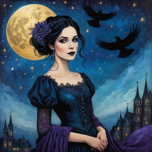 gothic woman,gothic portrait,raven girl,morgana,raven bird,raven,gothic dress,ravenstein,crow queen,victorian lady,la violetta,hecate,bewitching,goth woman,fantasy portrait,nevermore,gothic style,ravens,calling raven,vampire woman,Photography,General,Fantasy