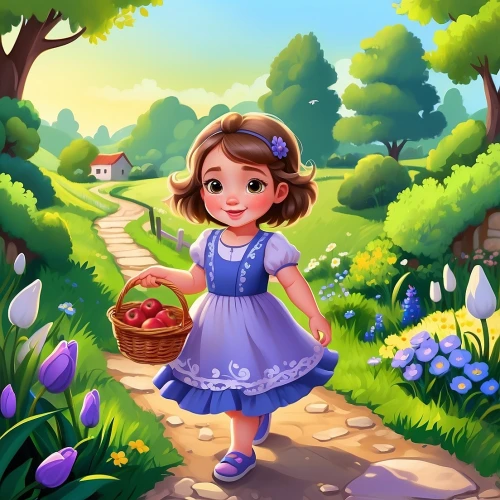 children's background,cute cartoon image,springtime background,spring background,walking in a spring,girl picking flowers,cute cartoon character,dorthy,dorothy,dressup,little girl in pink dress,little girl running,spring leaf background,little girls walking,farm background,fairy tale character,flower background,forest background,storybook character,game illustration