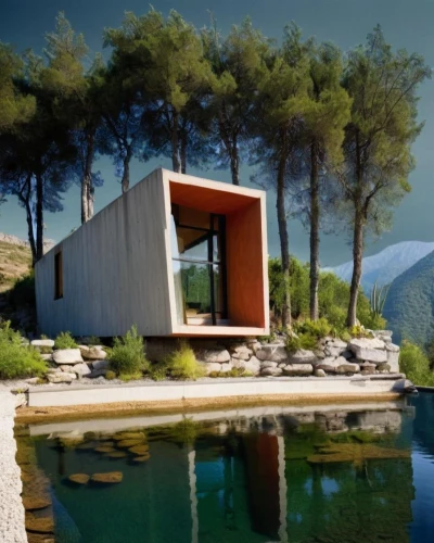 corten steel,cubic house,house in the mountains,snohetta,inverted cottage,zumthor,house by the water,pool house,house with lake,house in mountains,summer house,holiday home,mahdavi,prefab,aqua studio,cube house,the cabin in the mountains,mirror house,lefay,amanresorts