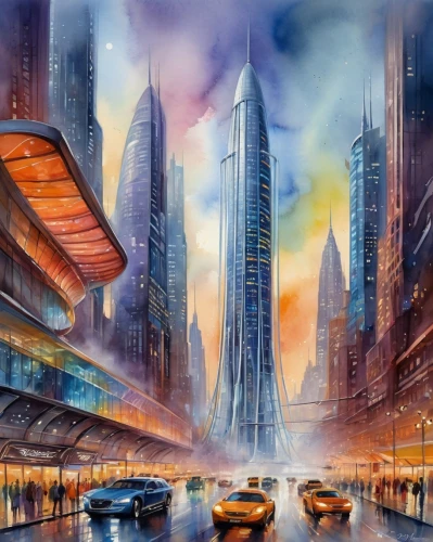 futuristic landscape,cybercity,futuristic architecture,coruscant,cybertown,sci fiction illustration,arcology,world digital painting,city scape,futurists,megacities,megapolis,futurist,cityscapes,cityscape,city cities,homeworlds,fantasy city,megacorporations,superhighways,Illustration,Paper based,Paper Based 24