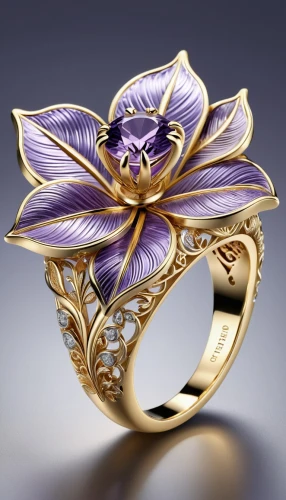 chaumet,ring jewelry,gold flower,golden passion flower butterfly,ring with ornament,goldsmithing,jewelry florets,mouawad,flower gold,passion flower,golden ring,fleurier,gold jewelry,crown flower,wedding ring,jeweller,jewelry manufacturing,colorful ring,gold and purple,goldring,Unique,3D,3D Character