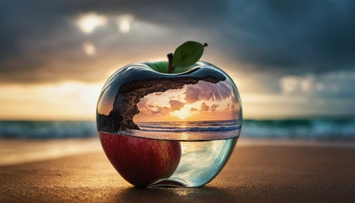 message in a bottle,photo manipulation,crystal ball-photography,conceptual photography,apple design,golden apple,still life photography,water apple,red apple,art photography,splash photography,apple icon,lensball,piece of apple,refraction,apple logo,glass sphere,apple world,encapsulated,reflexive,Photography,General,Commercial