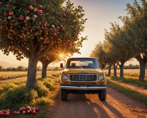 apple orchard,landrover,apple harvest,picking apple,ford truck,fruit picking,almond trees,fruit fields,orchardist,pickup truck,wagoneer,pick-up truck,orchards,apple trees,land rover,apple picking,cart of apples,apple tree,bucolic,vineyard peach,Photography,General,Commercial