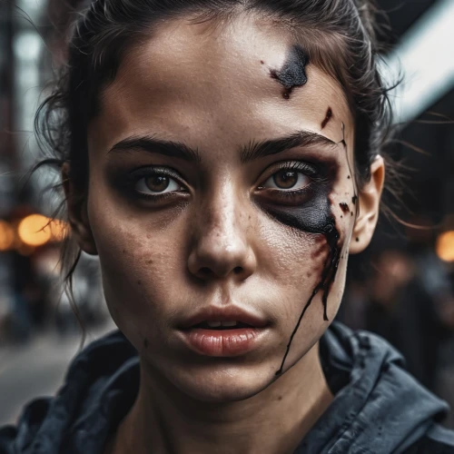 warrior woman,lexa,face paint,zombie,female warrior,black eyes,cyberpunk,warpaint,huntress,postapocalyptic,katara,cyborg,gothika,zombies,cressida,beaten down,post apocalyptic,tarjanne,siberut,grunge,Photography,General,Realistic