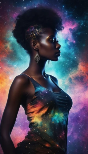 afrofuturism,nebula,afrocentrism,binti,nebula 3,galactic,cosmic flower,mystical portrait of a girl,cosmological,andromeda,galaxy,intergalactic,universe,cosmic,univers,world digital painting,space art,cosmogirl,african american woman,black woman,Conceptual Art,Daily,Daily 32
