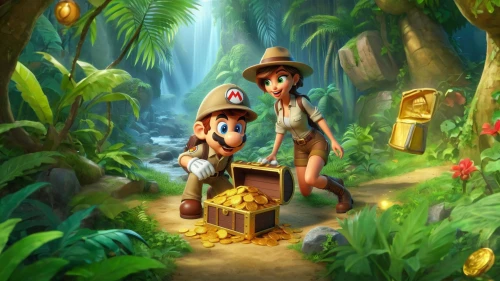 game illustration,treasure hunt,children's background,spelunkers,cartoon video game background,caballeros,pirate treasure,fairy village,platformers,explorers,paisanos,madagascans,forest workers,fantasy picture,spelunker,treasure chest,huegun,pinocchio,happy children playing in the forest,madagascar