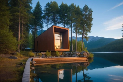 house with lake,inverted cottage,floating huts,the cabin in the mountains,house by the water,small cabin,houseboat,boat house,snohetta,cabins,deckhouse,summer house,summer cottage,prefab,bohlin,wooden house,timber house,cubic house,log home,boathouse,Photography,General,Realistic