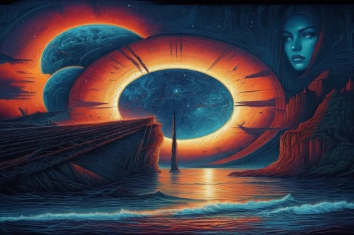 mirror of souls,lateralus,portal,portals,yinyang,phase of the moon,oracular,dmt,eclipsed,cosmic eye,oscura,ecliptic,precognition,energies,prog,nibiru,bolthole,venusian,shamanic,entheogens,Illustration,Realistic Fantasy,Realistic Fantasy 25