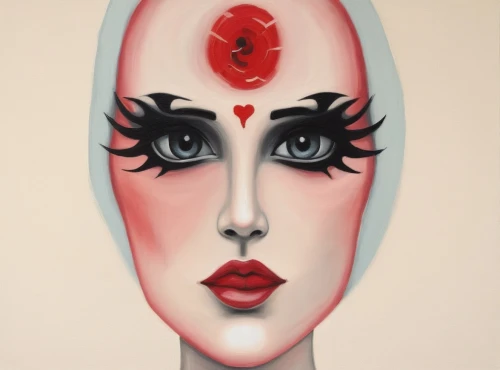 viveros,queen of hearts,glass painting,woman face,woman's face,fornasetti,bodypainting,geisha girl,decorative figure,concubine,blasetti,artist doll,harlequinade,body painting,painter doll,red magnolia,venetian mask,porcelain rose,rosacea,art deco woman,Illustration,Abstract Fantasy,Abstract Fantasy 05