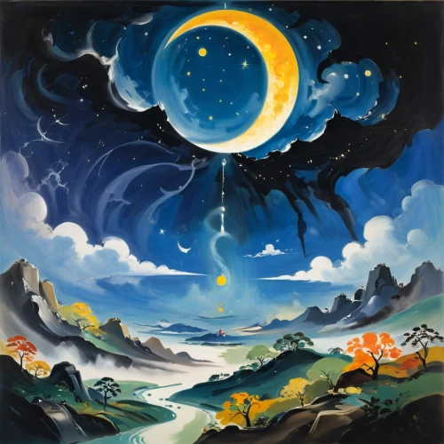 moon and star background,starry night,lunar landscape,moonlit night,moon and star,moonscapes,stars and moon,mid-autumn festival,sun moon,moonlit,sun and moon,moons,night stars,fantasy landscape,herfstanemoon,crescent moon,hanging moon,moon night,moonscape,fantasy picture,Art,Artistic Painting,Artistic Painting 41