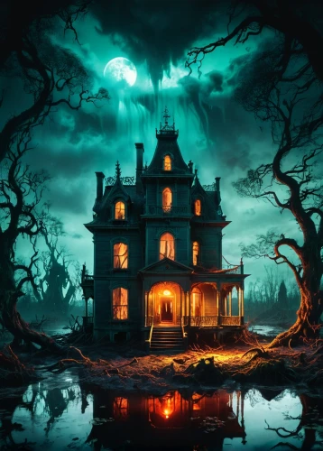 the haunted house,haunted house,witch's house,witch house,haunted castle,ghost castle,halloween background,halloween wallpaper,house silhouette,creepy house,dreamhouse,hauntings,halloween scene,gothic style,halloween poster,haunted,fantasy picture,haunted cathedral,victorian house,horrorland,Photography,Artistic Photography,Artistic Photography 07