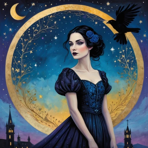 morgana,queen of the night,raven girl,gothic woman,raven bird,gothic portrait,crow queen,gothic dress,raven,bewitching,ravenstein,hecate,moon phase,lady of the night,musidora,mourning swan,luna,la violetta,fantasy portrait,magicienne,Photography,General,Fantasy