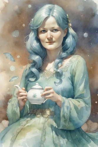 peignoir,fairie,the snow queen,faerie,schierke,watercolor tea,schierholtz,faery,merryweather,coffee tea illustration,undine,winterblueher,ostara,gaia,amalthea,fairy tale character,white rose snow queen,dollmaker,thingol,fantasy portrait,Digital Art,Watercolor