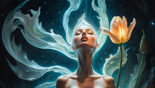 water lotus,flower of water-lily,naiad,light bearer,cosmic flower,fathom,immersed,astral traveler,fantasy art,aquarius,amphitrite,lotus with hands,mediumship,sorceress,innervated,sylphs,elven flower,world digital painting,sirene,soulforce,Art,Classical Oil Painting,Classical Oil Painting 02