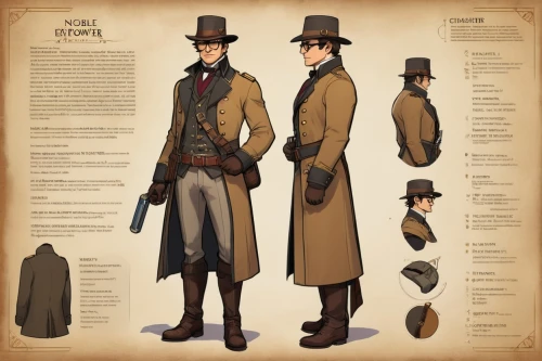 arquebusiers,tailcoats,greatcoat,tailcoat,resettlers,greatcoats,trenchcoats,gunsmiths,overcoats,haberdasher,stovepipe hat,earps,frontiersmen,bushrangers,bryologist,chartists,micawber,branwell,blunderbuss,gunfighters,Unique,Design,Character Design