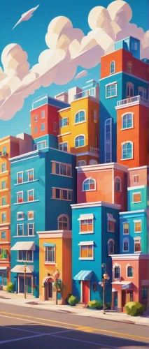 colorful city,apartment block,apartment blocks,apartment building,apartment buildings,apartment complex,sky apartment,townhomes,apartment house,blocks of houses,megapolis,townhouses,microdistrict,lazytown,apartments,saturated colors,block of flats,rowhouses,an apartment,condos,Illustration,Retro,Retro 02