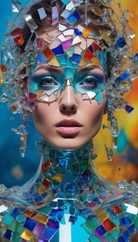 colorful glass,plasticity,semiprecious,facets,perspex,imaginacion,imaginarium,fractalius,immersed,computer art,looking glass,cyberspace,mosaic glass,crystal glasses,head woman,virtual identity,prismatic,hyperreality,materialise,fragmentation,Conceptual Art,Oil color,Oil Color 23