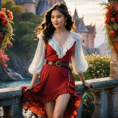 belle,disney rose,fantasyland,fairytale,princess sofia,gothel,shanghai disney,arwen,cinderella,fairy tale,liesl,queen of hearts,mulan,fairy tale character,enchanting,a fairy tale,esmeralda,celtic woman,guinevere,red gown,Photography,General,Fantasy