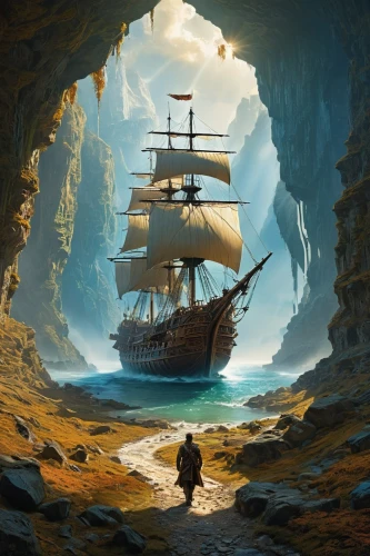 pirate ship,pirate treasure,fantasy picture,sail ship,barbossa,sea sailing ship,shipwreck,world digital painting,galleon,berth,sot,explorer,fantasy art,cave on the water,tallship,pirate,maelstrom,sea caves,adventurer,old ship,Photography,General,Realistic