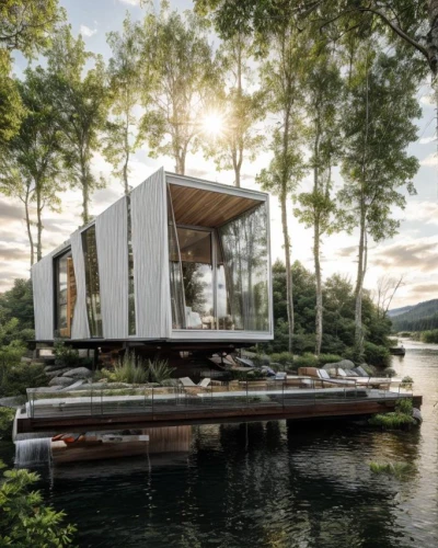 house by the water,houseboat,inverted cottage,cube stilt houses,floating huts,house with lake,cubic house,houseboats,arkitekter,summer house,boat house,summer cottage,snohetta,timber house,deckhouse,small cabin,summerhouse,scandinavian style,electrohome,shipping container,Architecture,General,Modern,Innovative Technology 2
