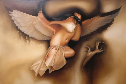 viveros,angel wing,angel wings,the angel with the cross,fallen angel,oil painting on canvas,winged heart,cherubim,crying angel,the archangel,savickas,angel playing the harp,seraphim,angelology,cupido,cupid,transfigured,black angel,mastectomy,sirene,Illustration,Realistic Fantasy,Realistic Fantasy 10
