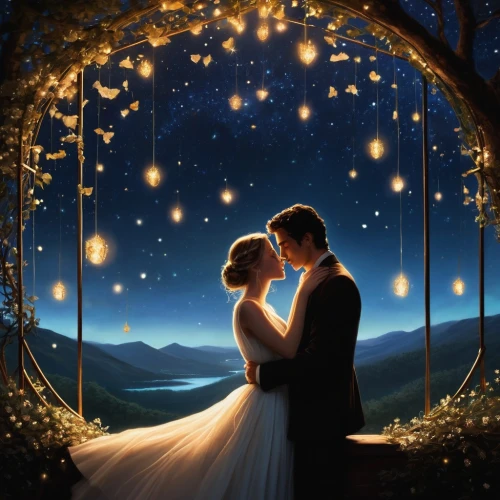 romantic scene,romantic portrait,eloped,wedding frame,twinkling,fairytale,wedding photo,elopement,the moon and the stars,estrelas,magical moment,wedding couple,a fairy tale,starry sky,moon and star background,romantic night,fairy tale,estrellas,starlit,fantasy picture,Photography,Fashion Photography,Fashion Photography 13