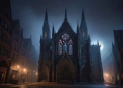gothic church,haunted cathedral,the black church,neogothic,black church,nidaros cathedral,cathedral,duomo,cathedrals,ravenloft,gothic,dark gothic mood,gothic style,steeples,gothicus,the cathedral,spire,shadowgate,ecclesiastic,darktown,Illustration,Retro,Retro 16