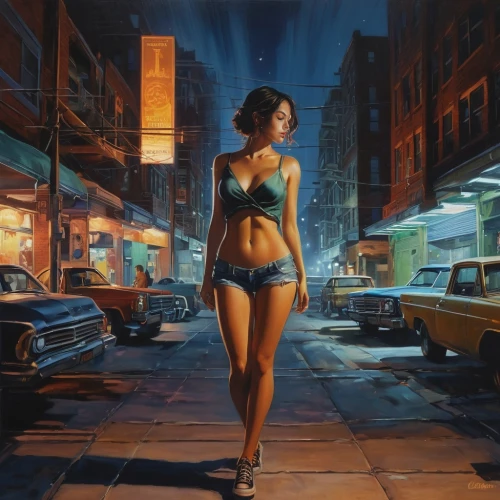 donsky,girl and car,hildebrandt,struzan,shadowrun,retro woman,retro girl,welin,photorealist,girl walking away,cigarette girl,crewdson,croft,female runner,retro women,follieri,night scene,shulman,sci fiction illustration,pin-up girl,Conceptual Art,Daily,Daily 01