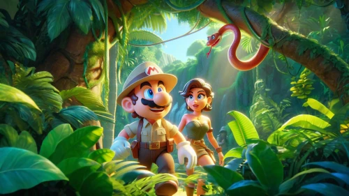 madagascans,caballeros,madagascan,tropical forest,jungle,tarzan,cartoon forest,rainforest,rayman,monkeybone,madagascar,garden of eden,paisanos,tropical jungle,scandia gnomes,menehune,island residents,hunting scene,tropical animals,banana trees