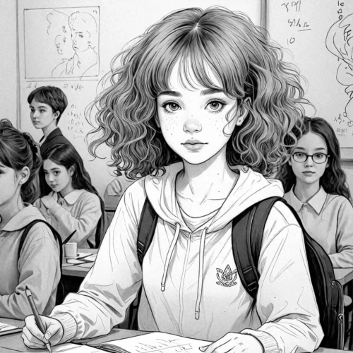 girl with speech bubble,girl studying,girl drawing,worried girl,the girl's face,line art children,kids illustration,afterschool,schooldays,detention,coloring pages kids,children drawing,classroom,pencils,calpurnia,scuola,student,study,sakimoto,schoolkid,Design Sketch,Design Sketch,Detailed Outline