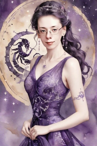 purple moon,zodiac sign libra,arwen,moondragon,drusilla,hecate,horoscope libra,queen of the night,morwen,fantasy picture,moonchild,la violetta,moon phase,astrologer,faerie,fantasy art,astrologically,fantasy woman,fairy queen,faery,Digital Art,Watercolor