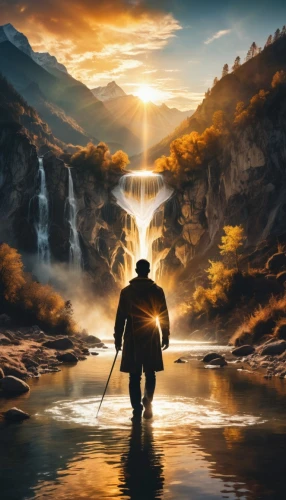 world digital painting,fisherman,fantasy picture,landscape background,the wanderer,photo manipulation,people fishing,the man in the water,glorfindel,wanderer,photomanipulation,nature and man,fantasy art,fishing,creative background,nature background,kayaker,landscaper,lone warrior,canoeist,Photography,Artistic Photography,Artistic Photography 07