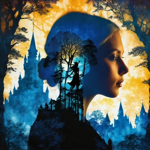 girl with tree,silhouette art,mirkwood,forest of dreams,haunted forest,woman silhouette,chipko,enchanted forest,fantasy portrait,halloween poster,orona,digital artwork,sarafina,elenore,digital art,imbolc,the forest,beltane,world digital painting,leota,Conceptual Art,Daily,Daily 22