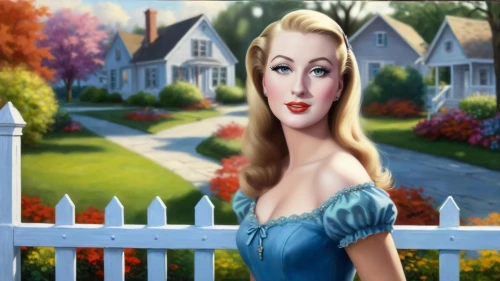 white picket fence,houses clipart,pleasantville,dorthy,girl in the garden,maureen o'hara - female,storybrooke,landlady,doll's house,housemaid,delaurentis,cartoon video game background,photo painting,house painting,gwtw,housekeeper,bewitched,housesitter,woman house,appraiser