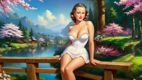 retro pin up girl,pin-up girl,magnolia,japanese sakura background,the blonde in the river,spring background,springtime background,girl on the river,pin up girl,pin-up model,magnolia blossom,valentine pin up,retro pin up girls,magnolias,marilyn monroe,fantasy picture,valentine day's pin up,pin-up girls,magnolia flowers,landscape background