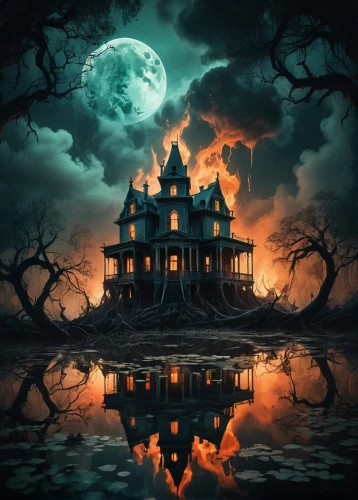 witch's house,witch house,the haunted house,haunted house,halloween background,house silhouette,halloween wallpaper,halloween scene,haunted castle,halloween poster,halloween and horror,ghost castle,samhain,halloween illustration,hauntings,dreamhouse,creepy house,haunted,fantasy picture,house with lake,Photography,Artistic Photography,Artistic Photography 07