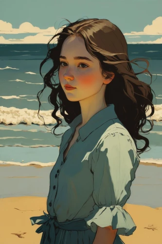 girl on the dune,the wind from the sea,beach background,liesel,sea beach-marigold,little girl in wind,by the sea,seaside,the sea maid,seashore,on the shore,lughnasa,ocean,windblown,windswept,cosette,belle,eponine,digital illustration,seregil,Illustration,Black and White,Black and White 02