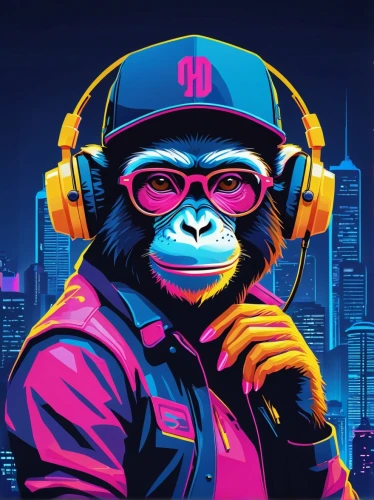 gorilla,gorillaz,dj,vector illustration,simian,80's design,mute,retro music,monkeys band,rilla,mobilfunk,muzik,ape,pubg mascot,vector art,mascotech,gorilla soldier,monkey soldier,murgatroyd,war monkey,Illustration,Vector,Vector 01