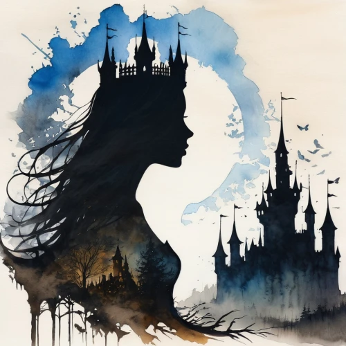 silhouette art,ravenclaw,hogwarts,pureblood,house silhouette,diagon,karou,fairy tale icons,crown silhouettes,castles,disneyfied,wizarding,lightwood,gondolin,haunted castle,gothic style,fairy tale character,triwizard,fairy tale castle,gothic,Conceptual Art,Fantasy,Fantasy 15