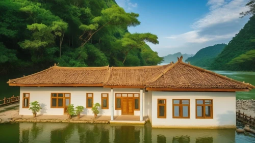 house with lake,house by the water,boat house,traditional house,boathouse,fisherman's house,vietnam,miniature house,asian architecture,khao phing kan,the golden pavilion,tamenglong,golden pavilion,ancient house,guizhou,floating huts,yangshuo,tropical house,yangshao,wooden house,Photography,General,Realistic
