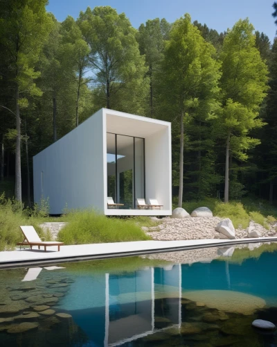inverted cottage,house with lake,pool house,summer house,cubic house,house by the water,modern house,summer cottage,modern architecture,house in the forest,mirror house,forest house,dunes house,mid century house,cube house,prefab,snohetta,cantilevered,mies,dreamhouse,Photography,General,Realistic