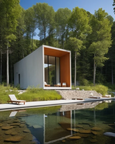 corten steel,house with lake,summer house,cubic house,house by the water,inverted cottage,dunes house,3d rendering,mid century house,prefab,renders,pool house,modern house,snohetta,render,sketchup,modern architecture,bohlin,bunshaft,summer cottage,Photography,General,Realistic