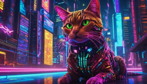 cyberpunk,alleycat,neon,cybercity,citycat,cyberian,colorful city,animatrix,metropolis,cyberia,lumo,synthetic,street cat,polara,cyberpunks,gato,cyberworld,bengal cat,cybertown,cat vector,Conceptual Art,Sci-Fi,Sci-Fi 26