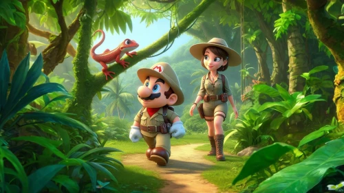 arrietty,tropical forest,explorers,hoenn,rainforest,ohana,madagascans,forest workers,girl and boy outdoor,jungle,ecotourists,rainforests,adventurers,cartoon forest,forest walk,tropical jungle,hikers,philodendrons,hunting scene,travelers
